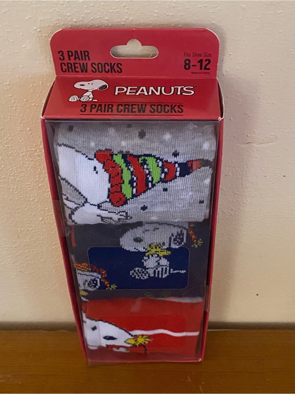 Peanuts 3-Pack Crew Socks - Gray, Navy, Red